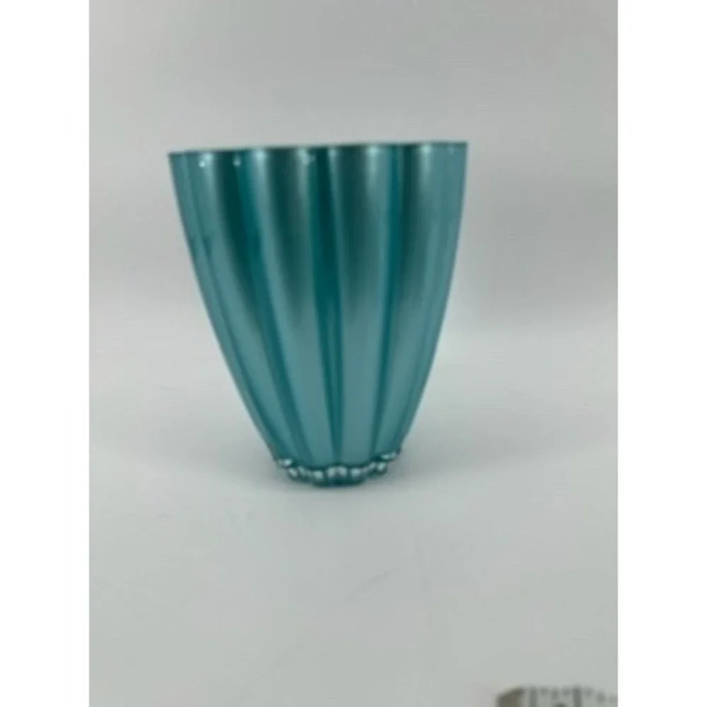 Teleflora Gift Vase Teal Green‎ Ribbed Scalloped Flower Holder Home Decor